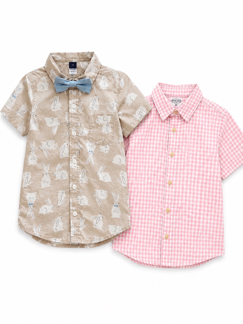 Toddler Boys Dress Shirt Bundle 4T | Old Navy Bunny + Wonder Nation Pink Gingham